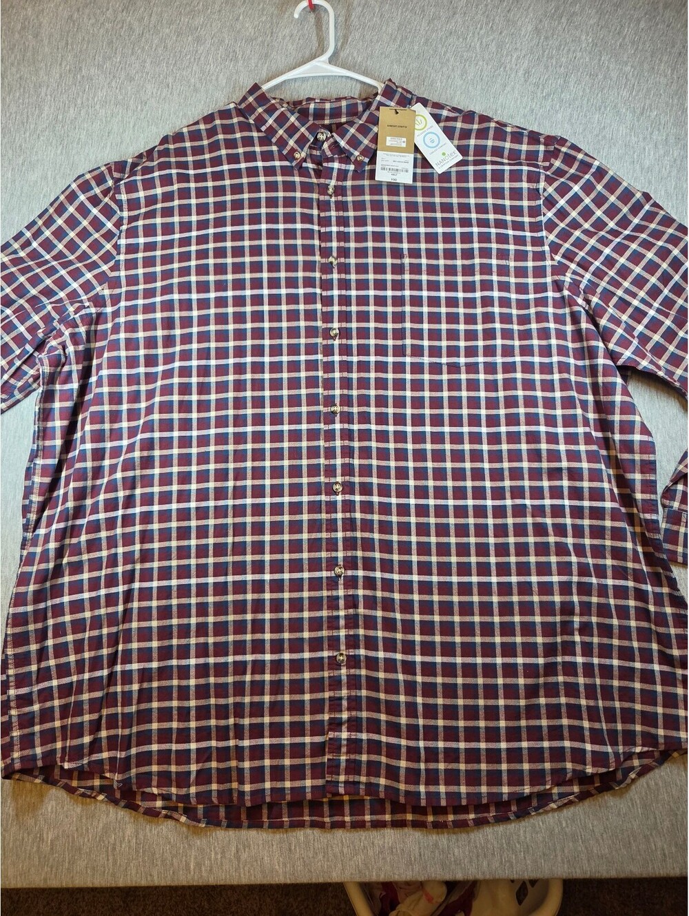 The Foundry Supply Co. Men's Comfort Stretch Burgundy Navy Plaid Button-Up Shirt